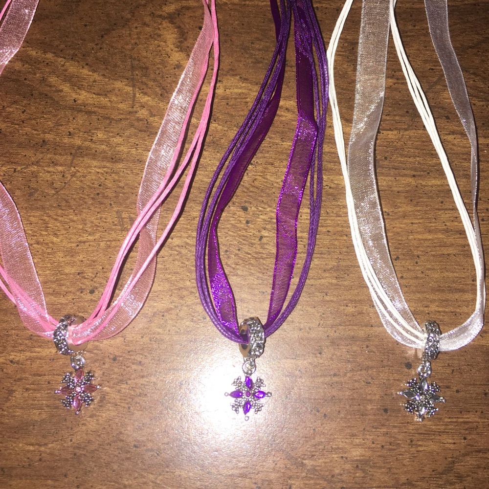 Pink Snowflake Cross Star Pendant Ribbon Necklace Choker Organza - Picture 9 of 11